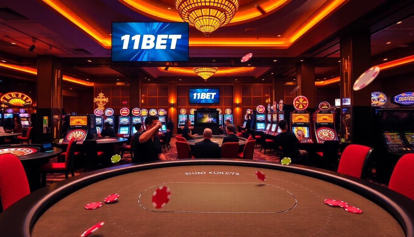 Experience the excitement of betting at 11BET's vibrant casino, featuring luxurious tables and dynamic gaming.