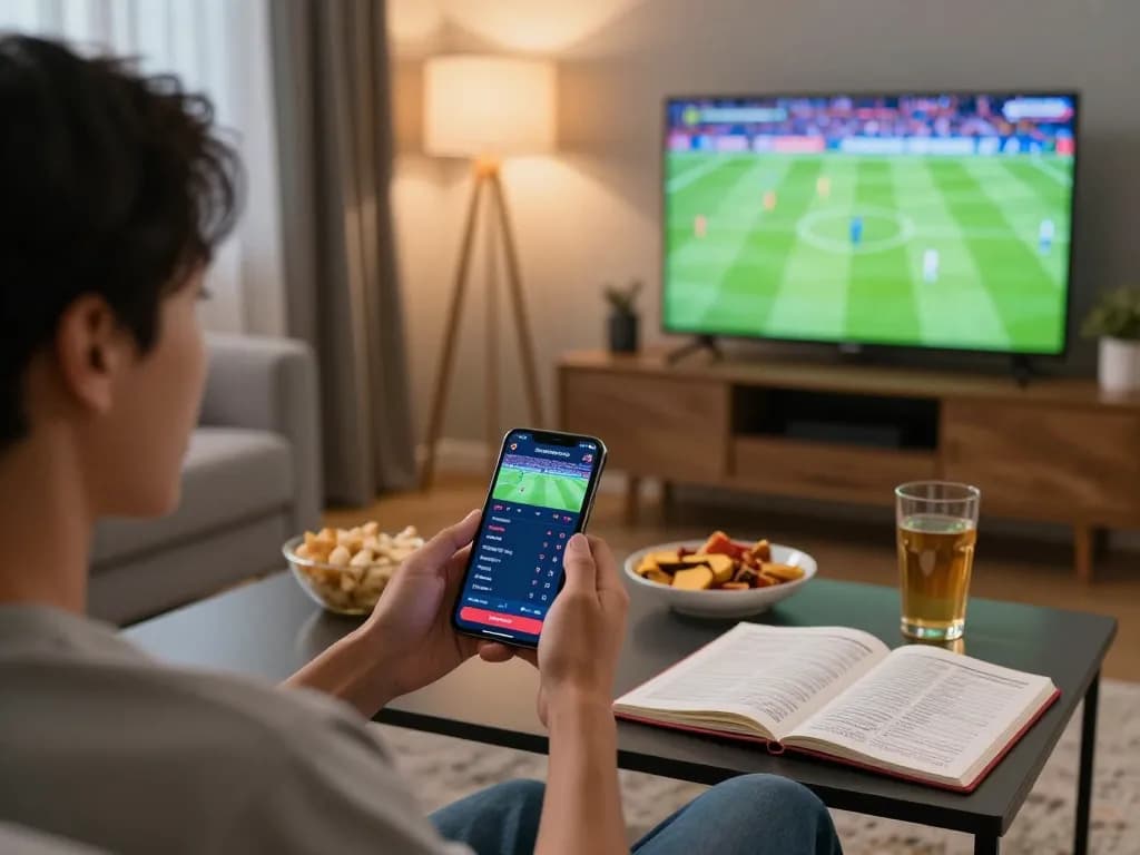 Kèo nhà cái hôm nay with mobile sports betting excitement at home, showcasing vibrant atmosphere and engaging experience.