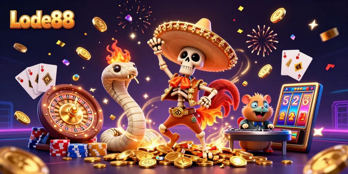 Lode88 welcomes players to enjoy vibrant casino action with animated characters and colorful game elements.
