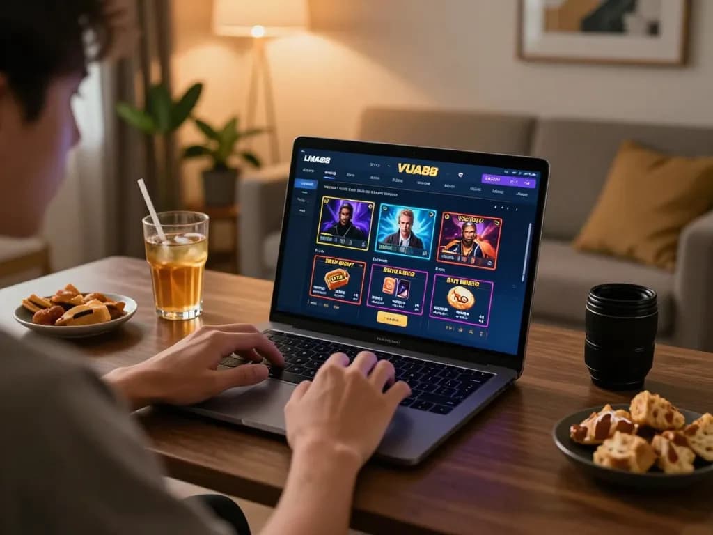 Engage in thrilling gameplay with LINK VUA88 on your laptop in a cozy environment.