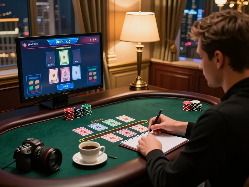 Player engages in online blackjack at FC88 with live dealer on screen, showcasing strategic gameplay and cozy atmosphere.