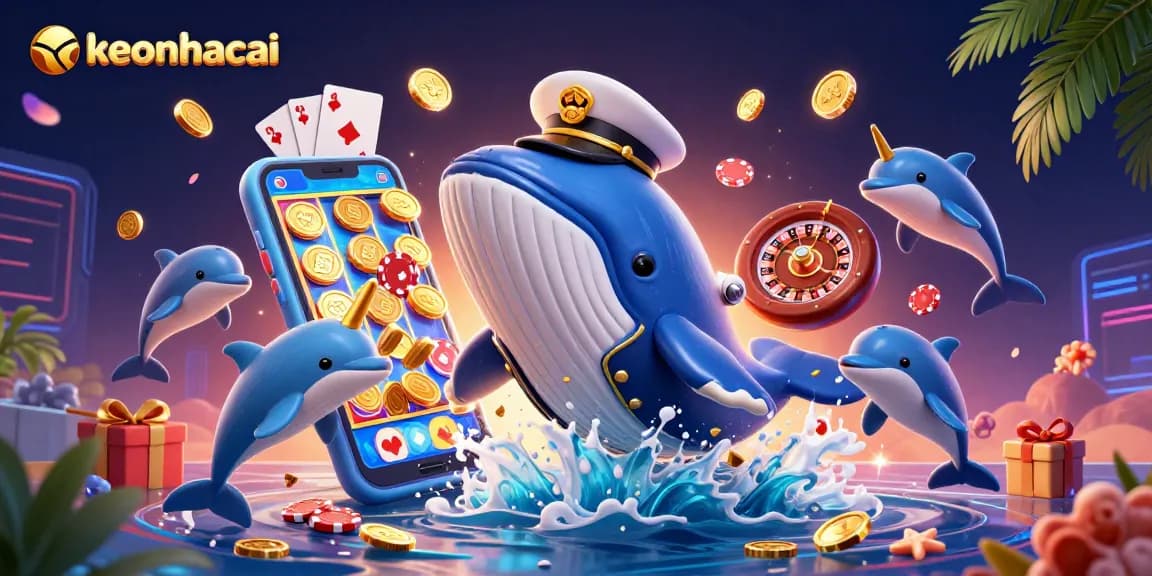 Experience the thrill of keonhacai with a whale, narwhal, and dolphins featuring in a vibrant casino scene