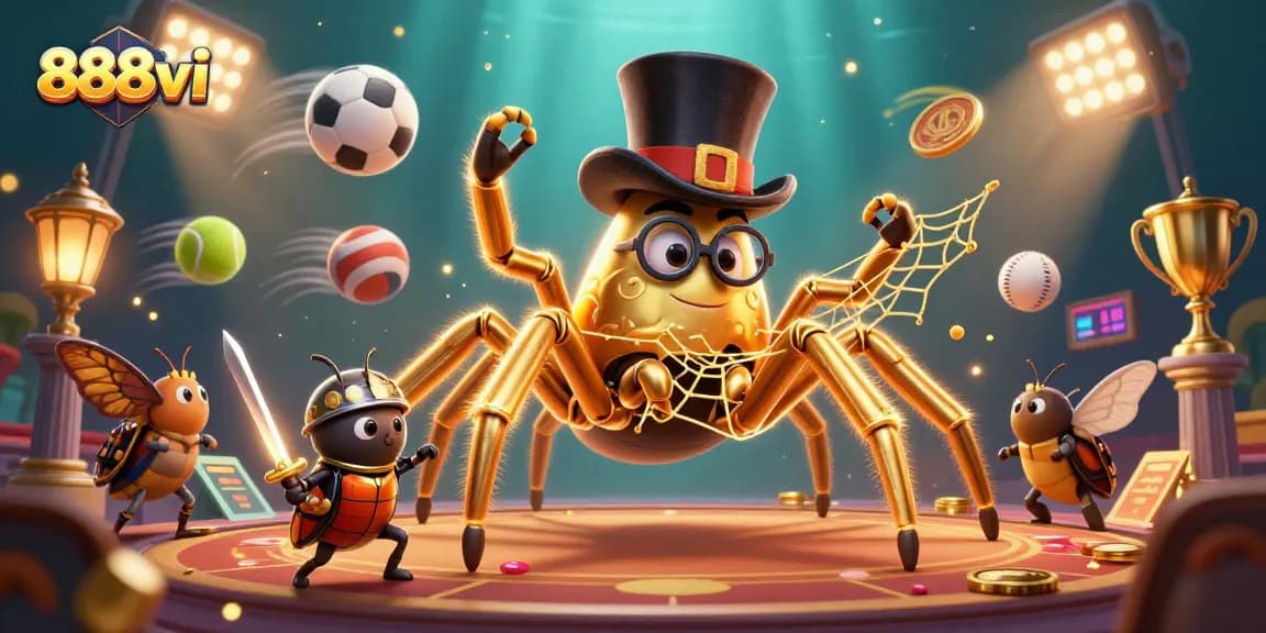 Experience thrilling action at 888vi with the golden tarantula and beetle knight in an exciting casino setting.