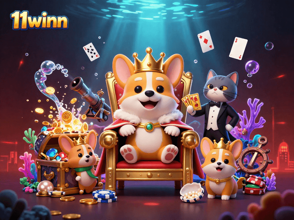Experience fun with 11winn as the royal corgi rules the casino scene with treasures!