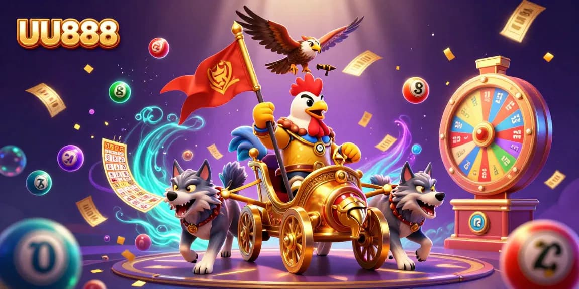 Experience thrilling gameplay with UU888's vibrant 3D casino illustration showcasing games and excitement.