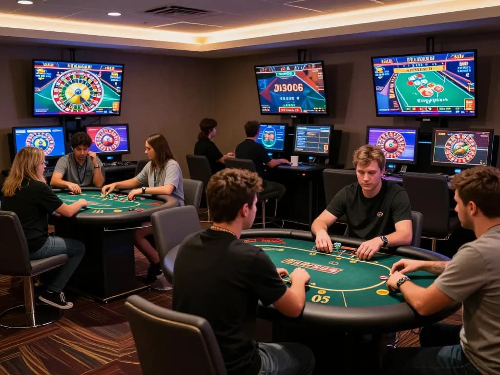 nhà cái mb66 engaging players in various online games, showcasing strategic decisions and modern aesthetics.