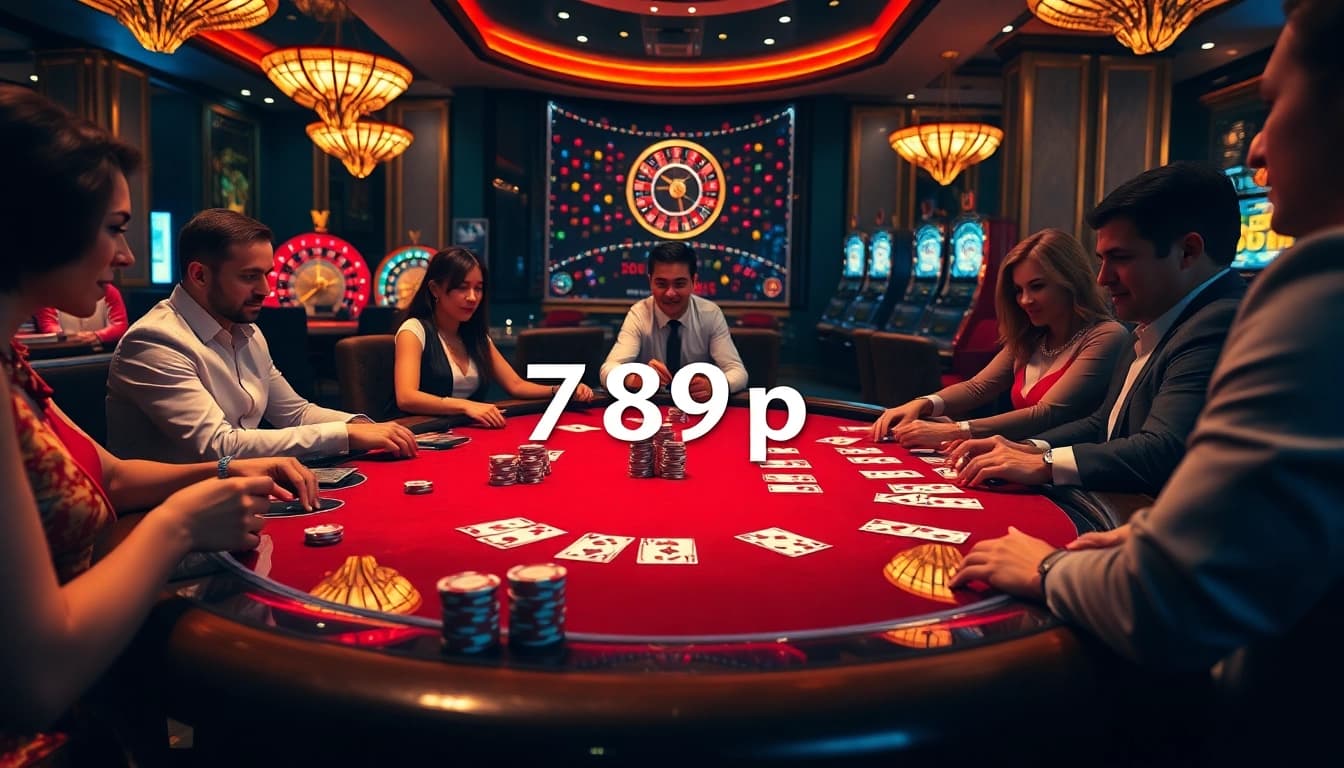 Players engage in a thrilling poker game at a luxury casino, showcasing the excitement of 789p betting.