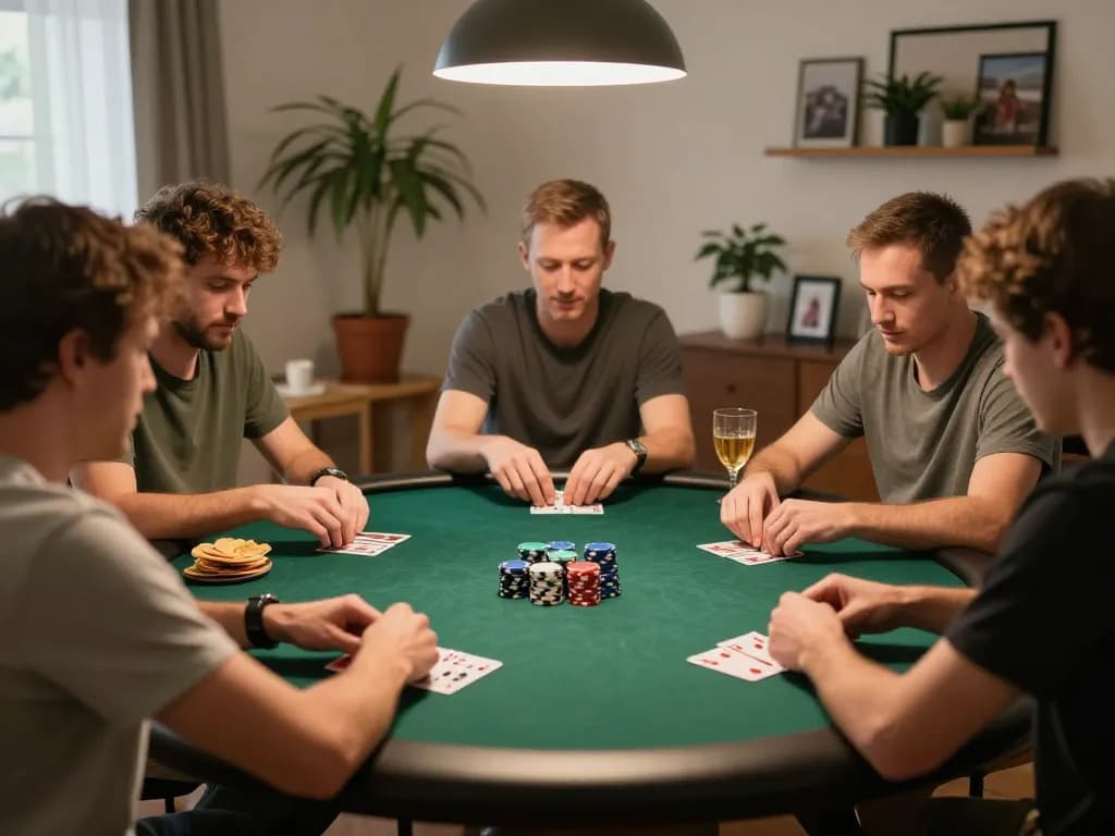 Players enjoying a friendly poker night at home, showcasing the excitement of strategy and camaraderie at RR88