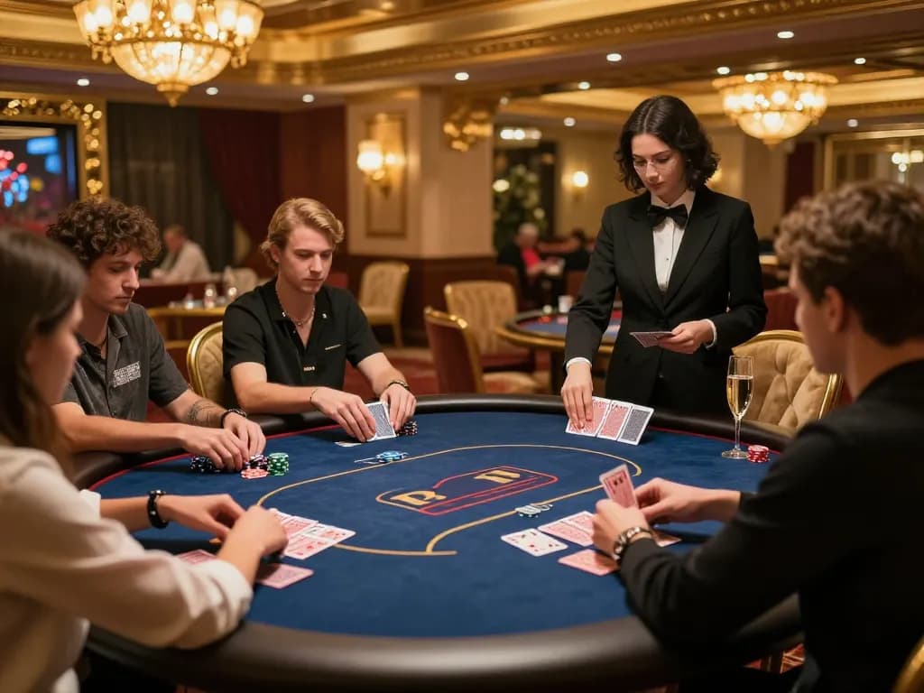 Player strategizing at QQ 88's exclusive poker table in a luxurious casino setting.