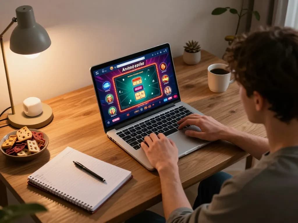 Engaging in online gambling on 32win with a vibrant casino app on laptop