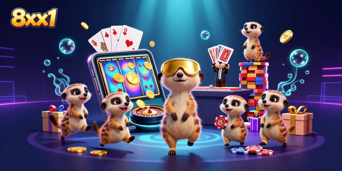 Experience the thrilling world of 8xx1 with meerkats managing a vibrant casino operation.