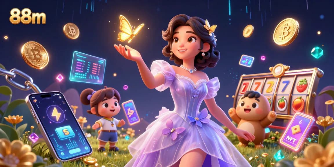 Experience thrill at 88m with vibrant visuals of slots, jackpots, and crypto gaming excitement.