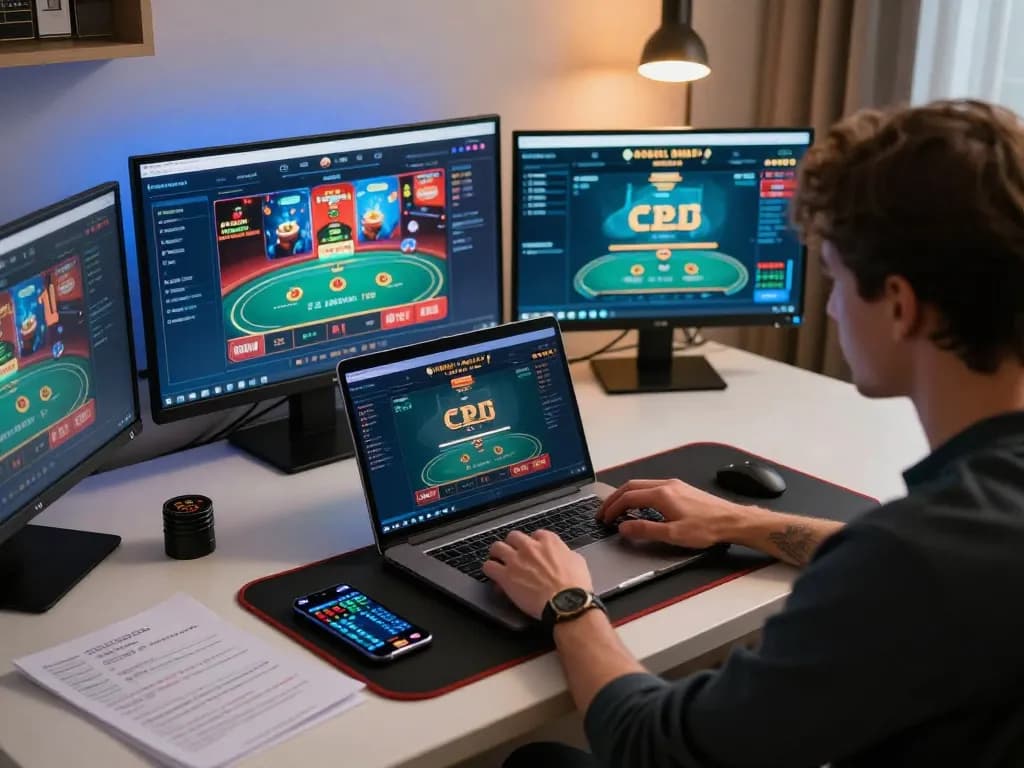 Engaged in online poker at https://vmax88vip.com/, a player analyzes strategies and manages bets effectively.