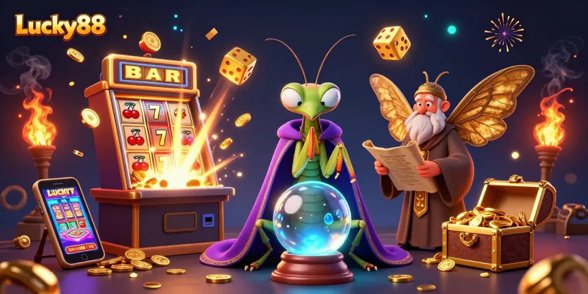 Experience Lucky88's captivating slot scene with vibrant animations and mystical characters.