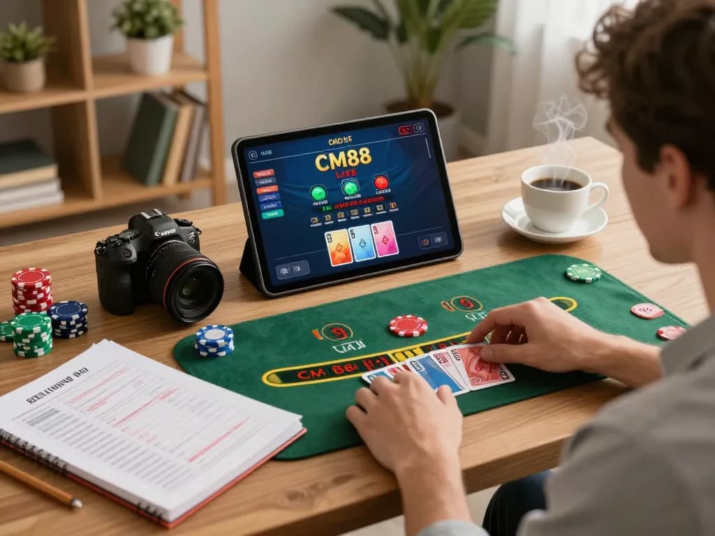 CM88 player enjoying an engaging live dealer experience on a tablet in a cozy home environment.