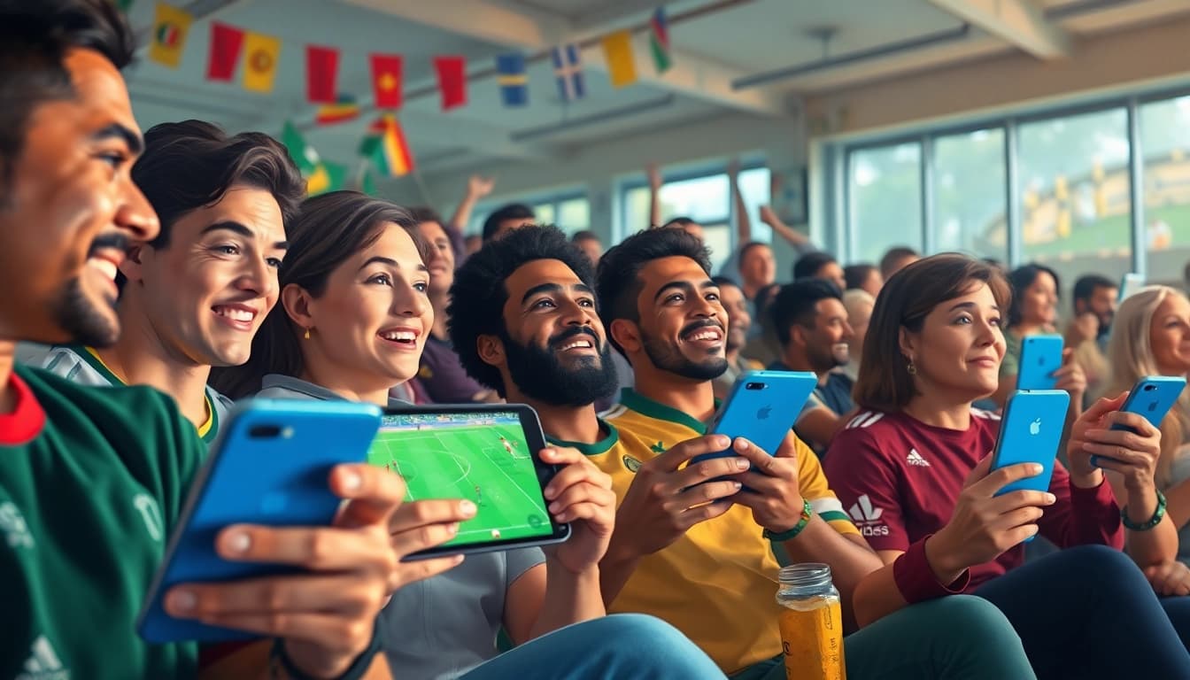 Fans enjoying the excitement of live football streaming on Luong Son TV, capturing the joy of watching sports together.