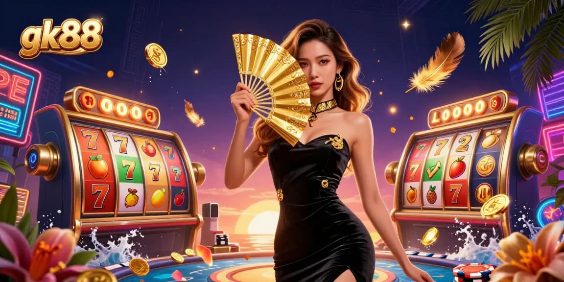 Experience exciting gameplay at gk88 with vibrant slot machines, golden coins, and captivating characters.