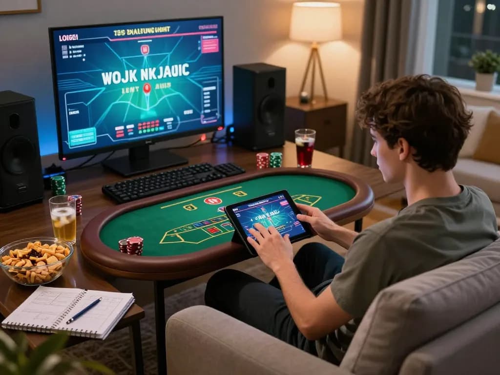 Player enjoying Fly88 live dealer blackjack on tablet while managing betting strategies
