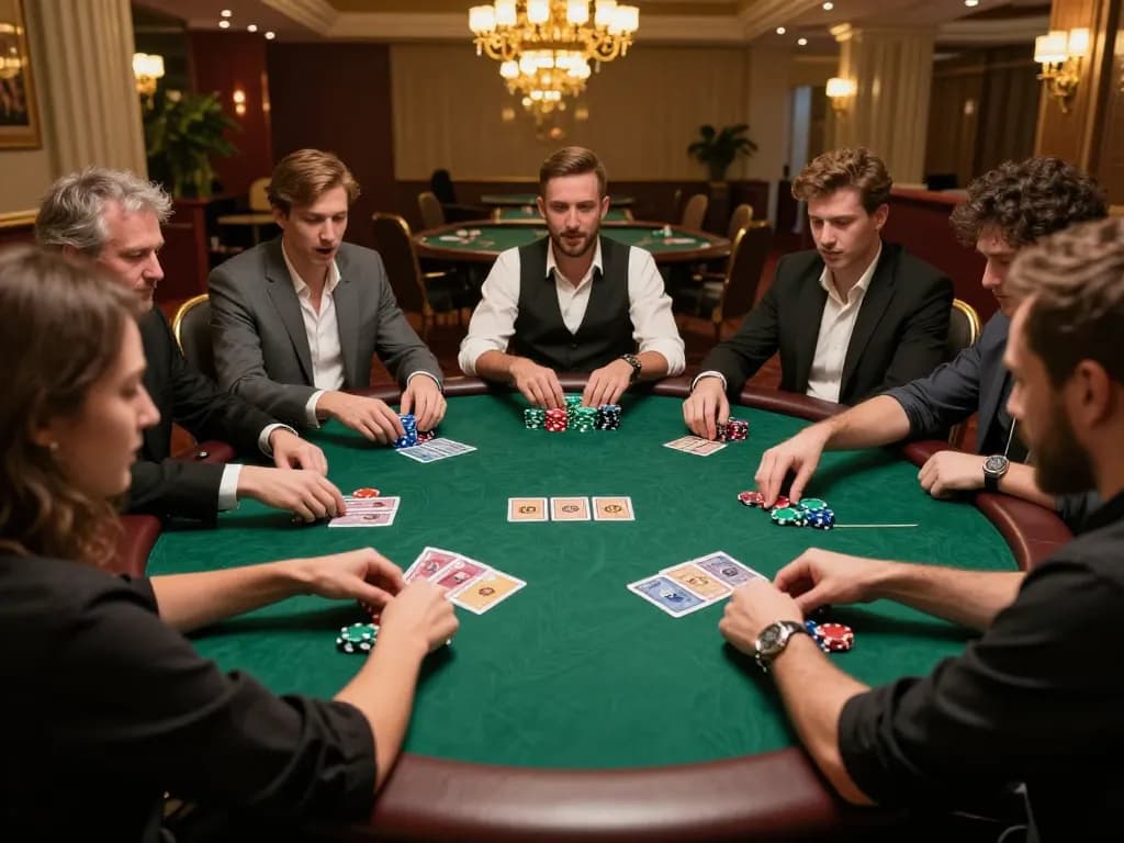 rik88 poker action showing players engaging in strategic gameplay at an upscale casino table