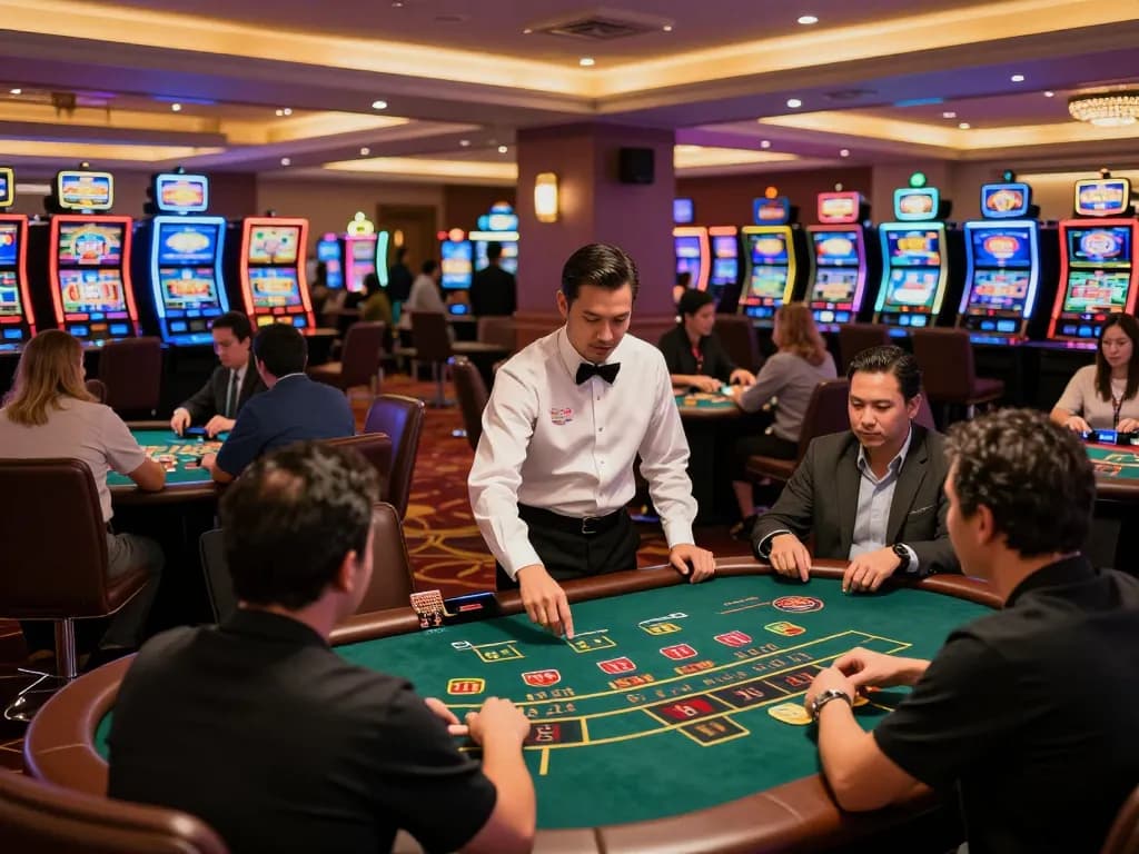 Engaging players exploring ty le keo nha cai at a vibrant casino, showcasing lively gameplay and strategic enthusiasm.