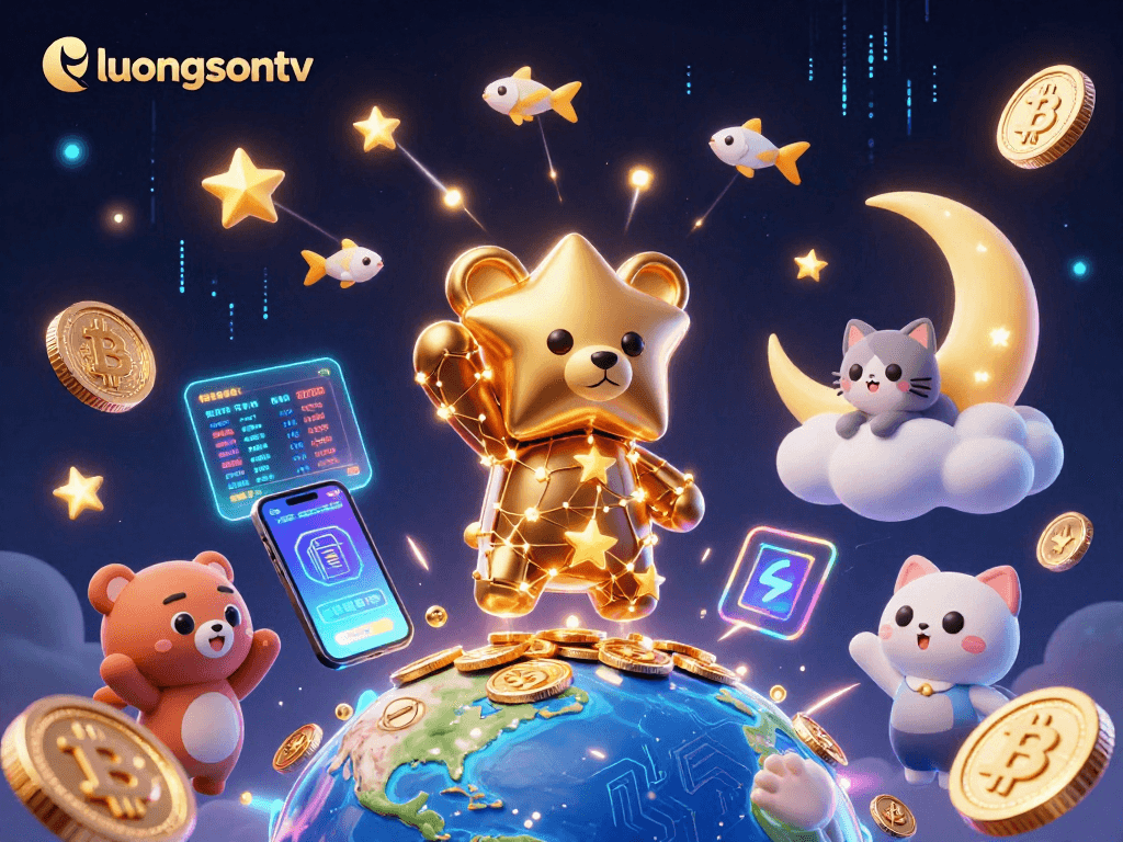 Experience immersive gambling with luongsontv in this vibrant 3D cosmic scene.