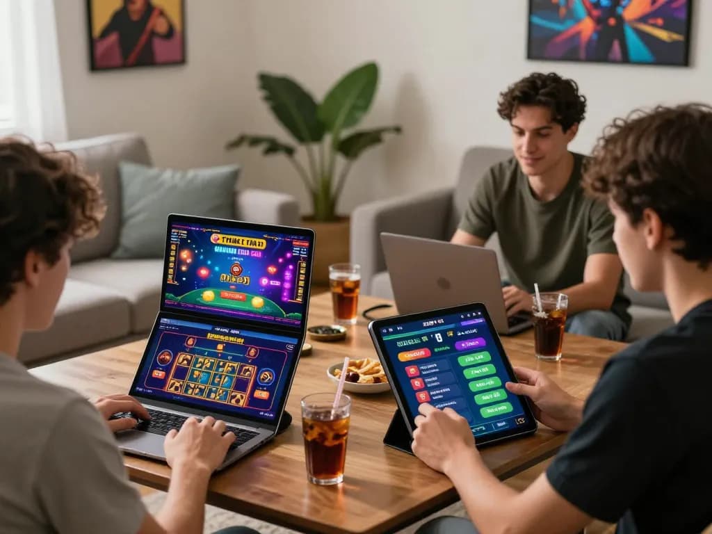 Interactive home gaming scene featuring 8kbett.dev online casino experience