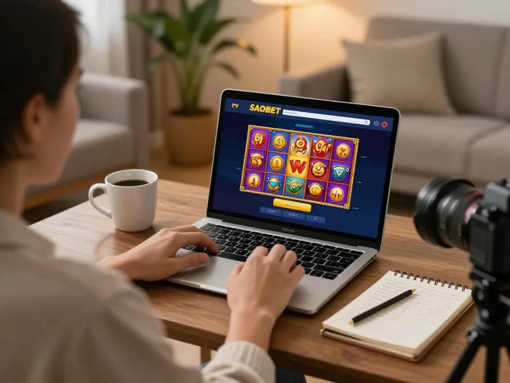 Engaging with SAOBET online casino, strategically placing bets while enjoying a cozy home environment.