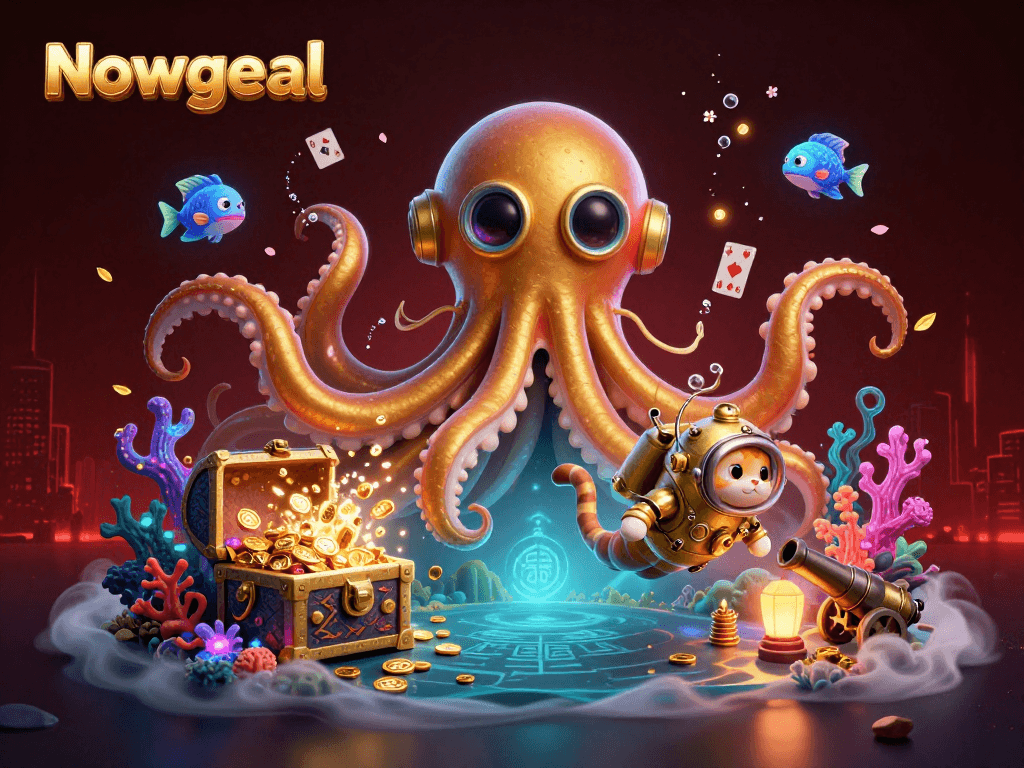Nowgoal engages players with thrilling deep-sea adventures and underwater treasure in this vibrant illustration.