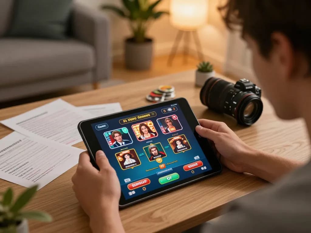 Engaging in strategic online gaming at uu88 on a cozy tablet setup with betting notes.