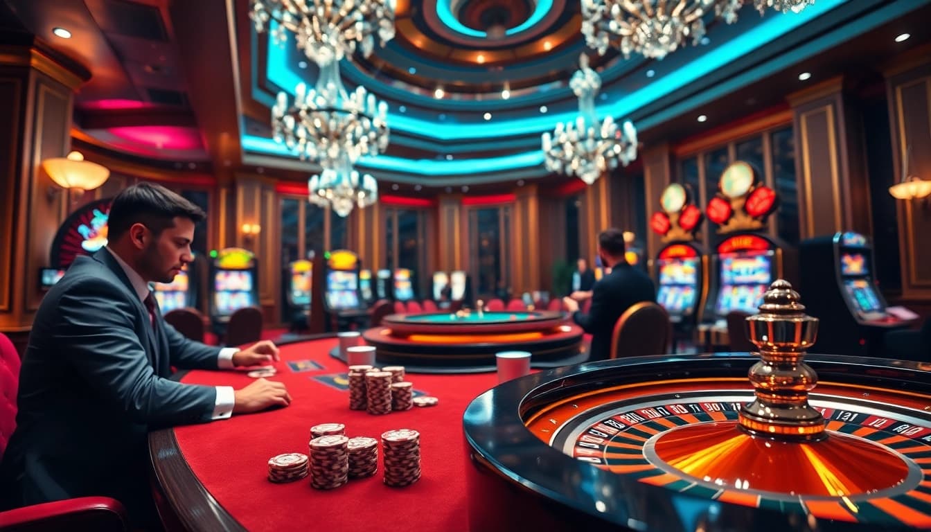 Experience thrilling online gambling at OXBET with elegant poker tables and vibrant slots.