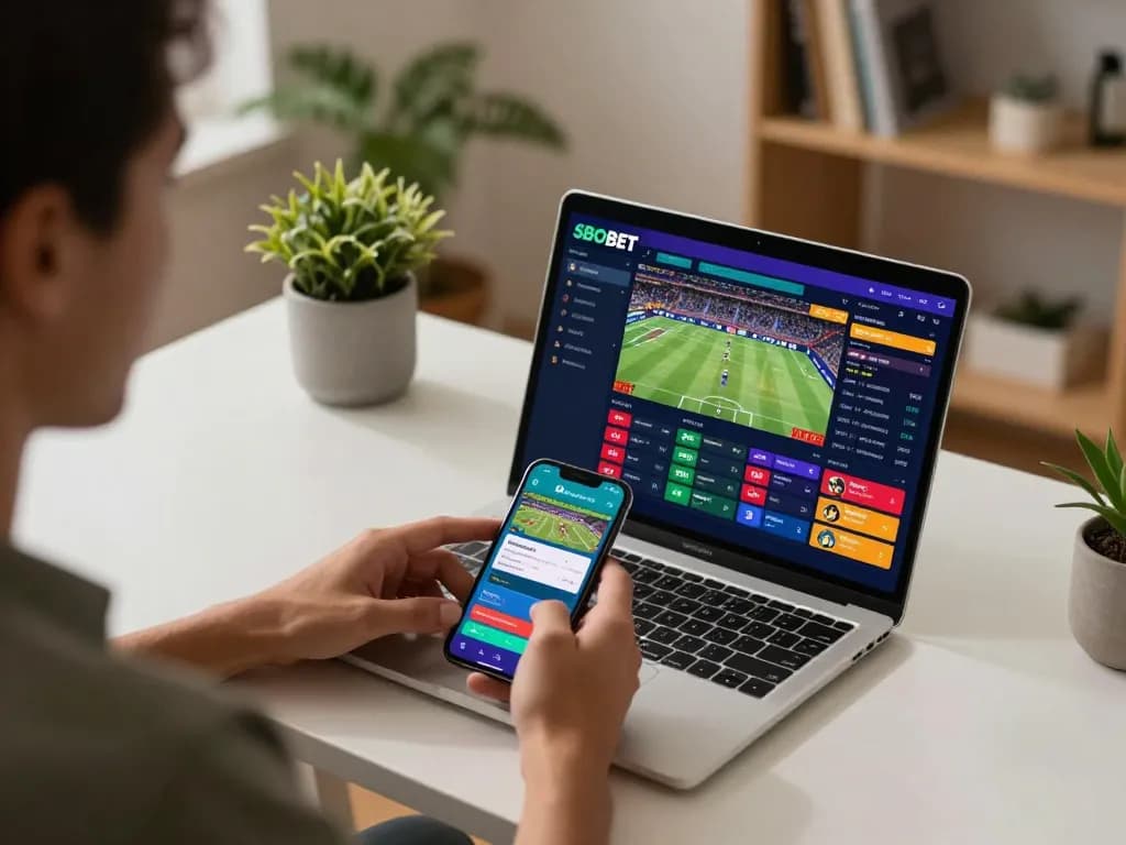 Antarmuka taruhan online SBOBET ditampilkan di smartphone saat acara olahraga yang mendebarkan