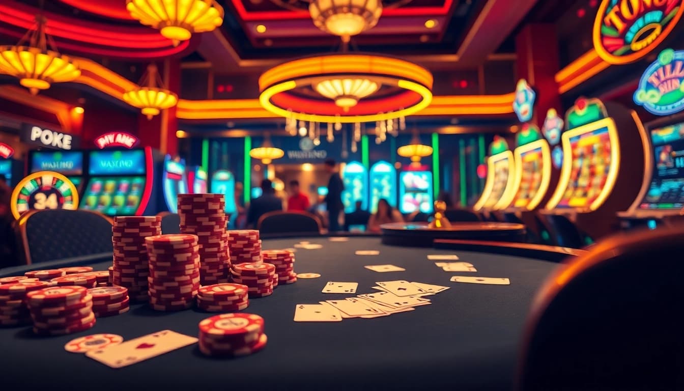 Experience thrilling gameplay with the casino scene at https://e2bet-games.org, showcasing vibrant poker tables and roulette.