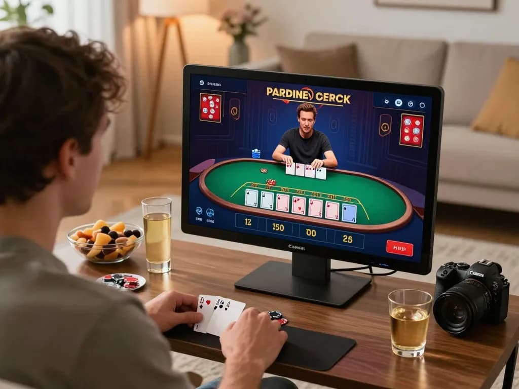 Player enjoying online blackjack at home, highlighting vin88 in an engaging gaming atmosphere