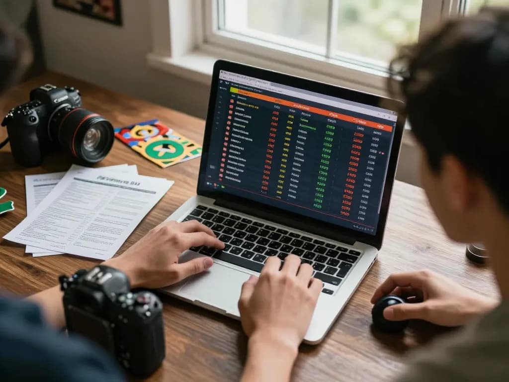 Engaged user analyzing kèo bóng đá odds on laptop in a cozy home setting.