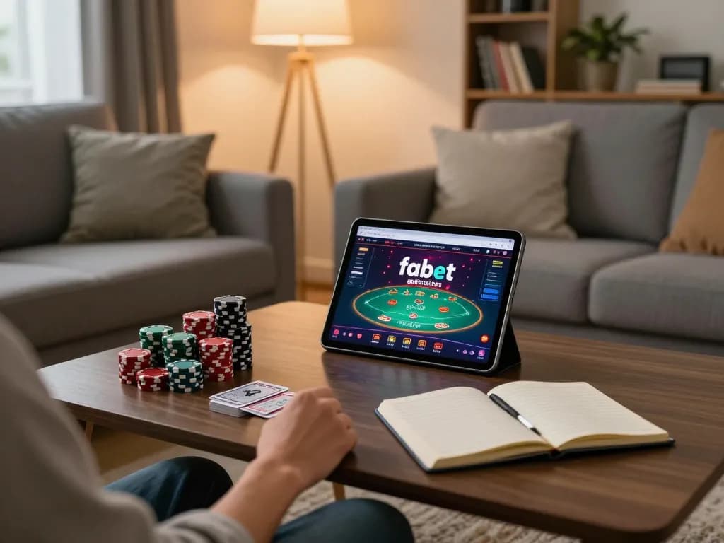 Player enjoying poker on the fabet platform from a cozy home setup with strategy notes nearby.
