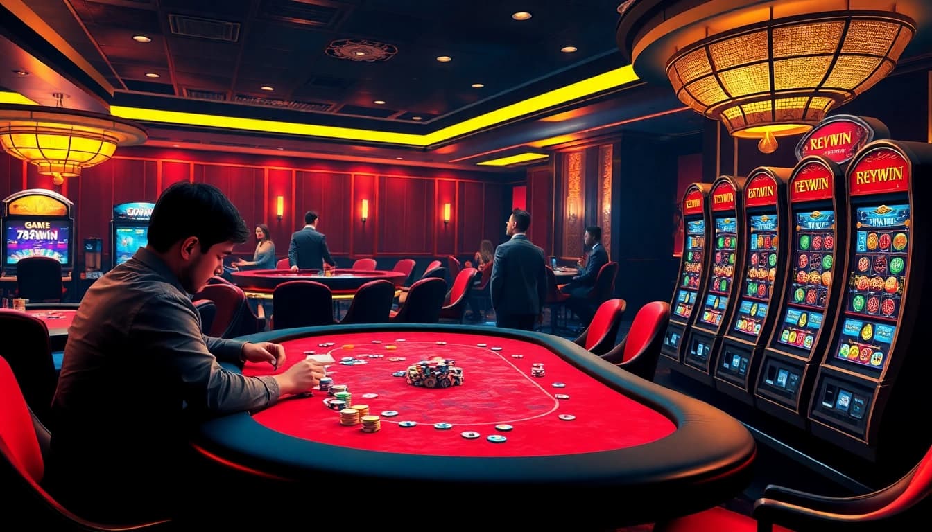 Experience the thrill of game 789win at an upscale casino with diverse gambling options and vibrant slot machines.