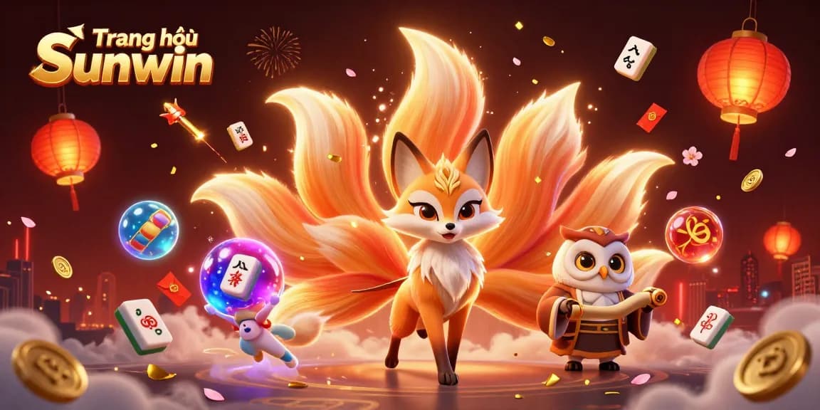 Experience the magic of Trang chủ Sunwin with a nine-tailed fox spirit and vibrant game elements in an immersive illustration.