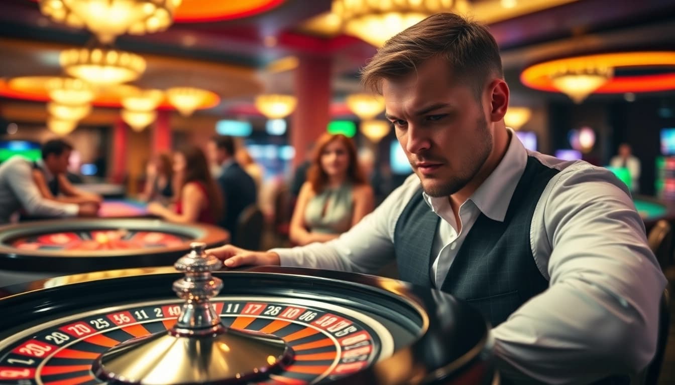 Menangkan permainan irit4d di meja roulette kasino yang ramai dan energik.