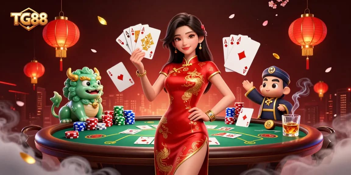 Experience the excitement of TG88 with thrilling poker scenes and elegant casino elements.