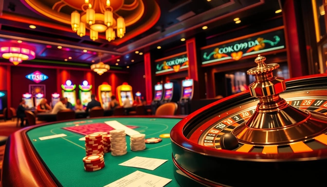 Exciting gambling scene featuring 789BET poker table action and roulette wheel.