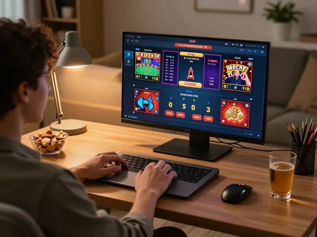 Engaged player experiencing online gaming with 78wind on a stylish laptop setup, highlighting immersive gameplay.
