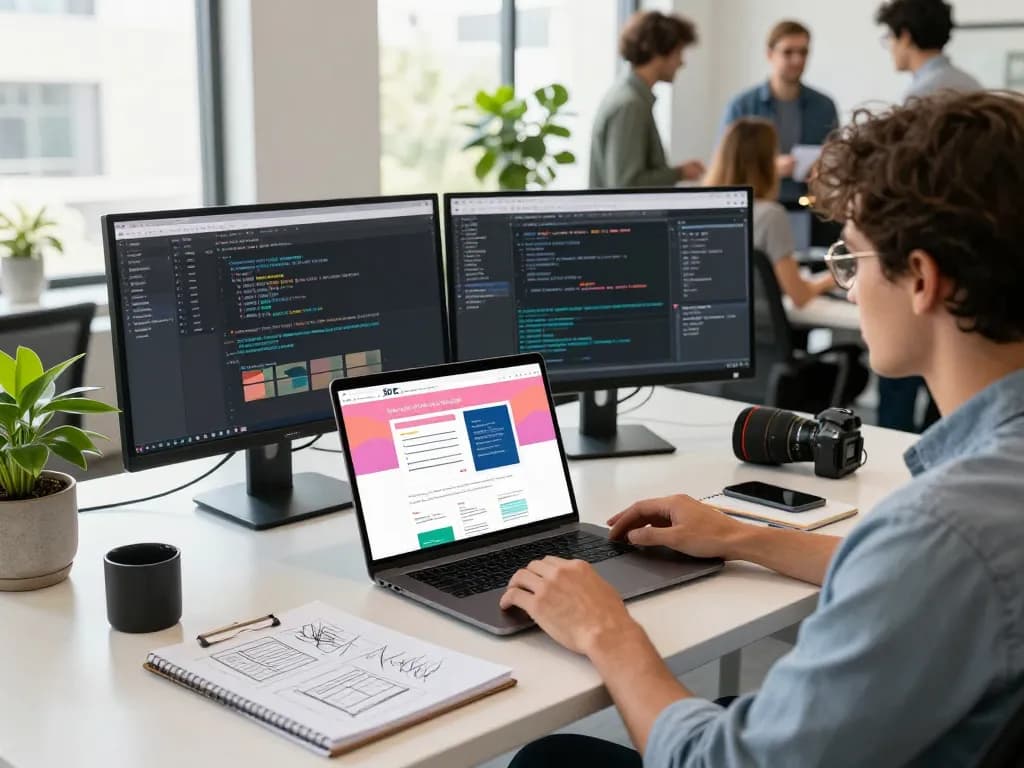 Web Design professional collaborating in a modern Houston office.