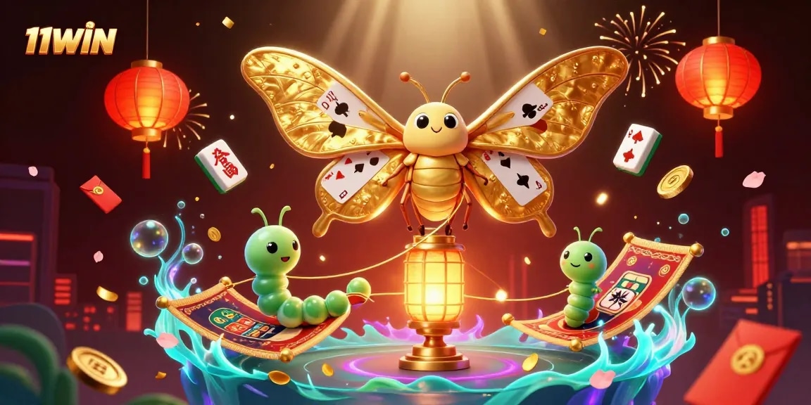 Experience 11WIN’s vibrant casino energy with animated golden wings and whimsical elements.