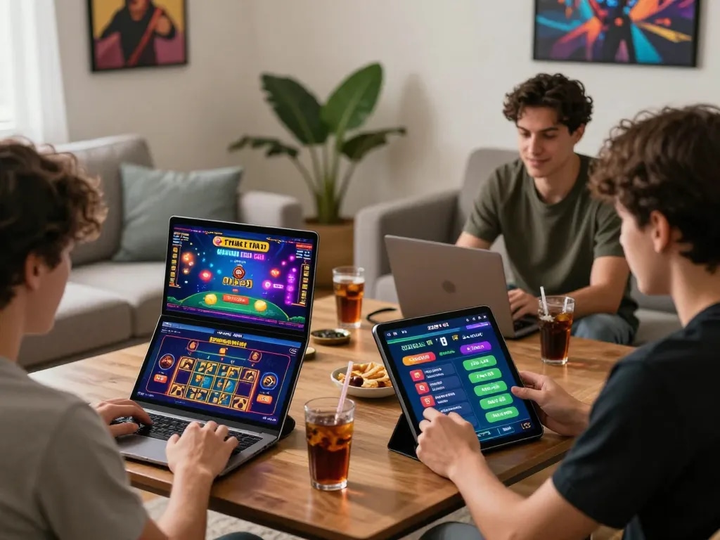 Interactive home gaming scene featuring 8kbett.dev online casino experience