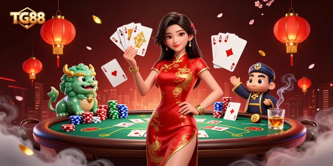 Experience the excitement of TG88 with thrilling poker scenes and elegant casino elements.