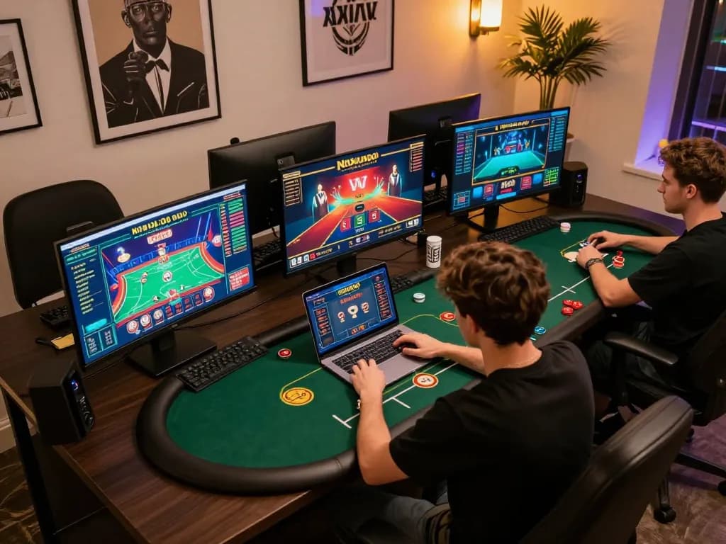 Experience the excitement of NOHU90 with engaging poker gameplay on a modern gaming setup.