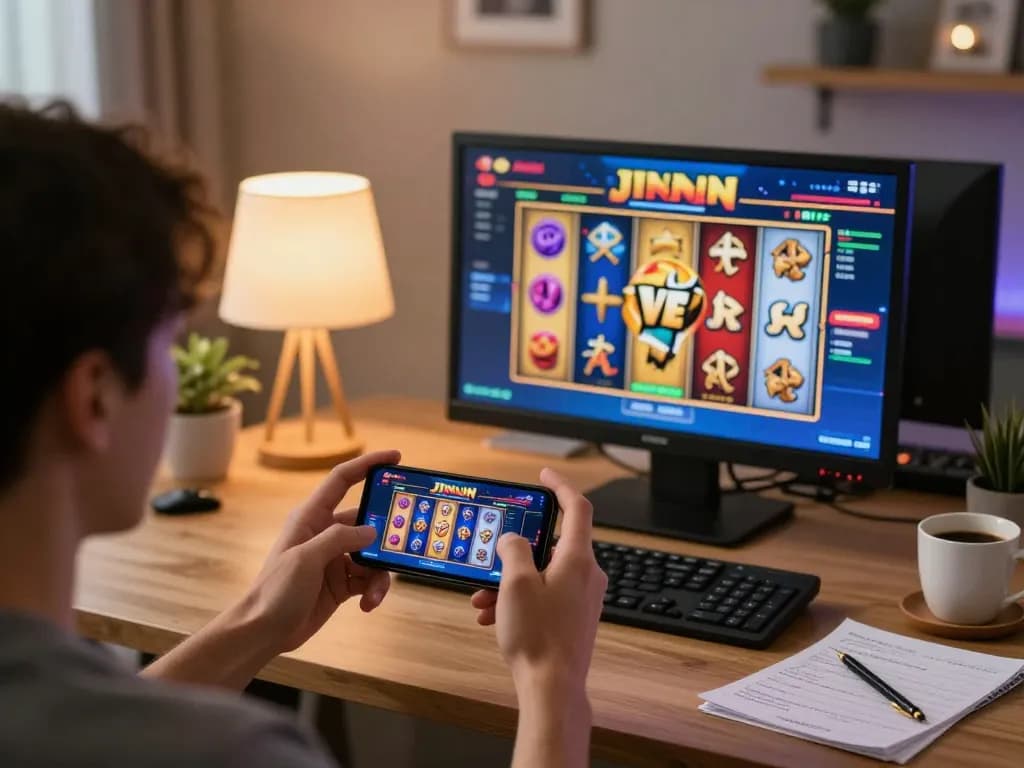 Experience gaming excitement at jjnn with engaging slots on smartphone in cozy setup