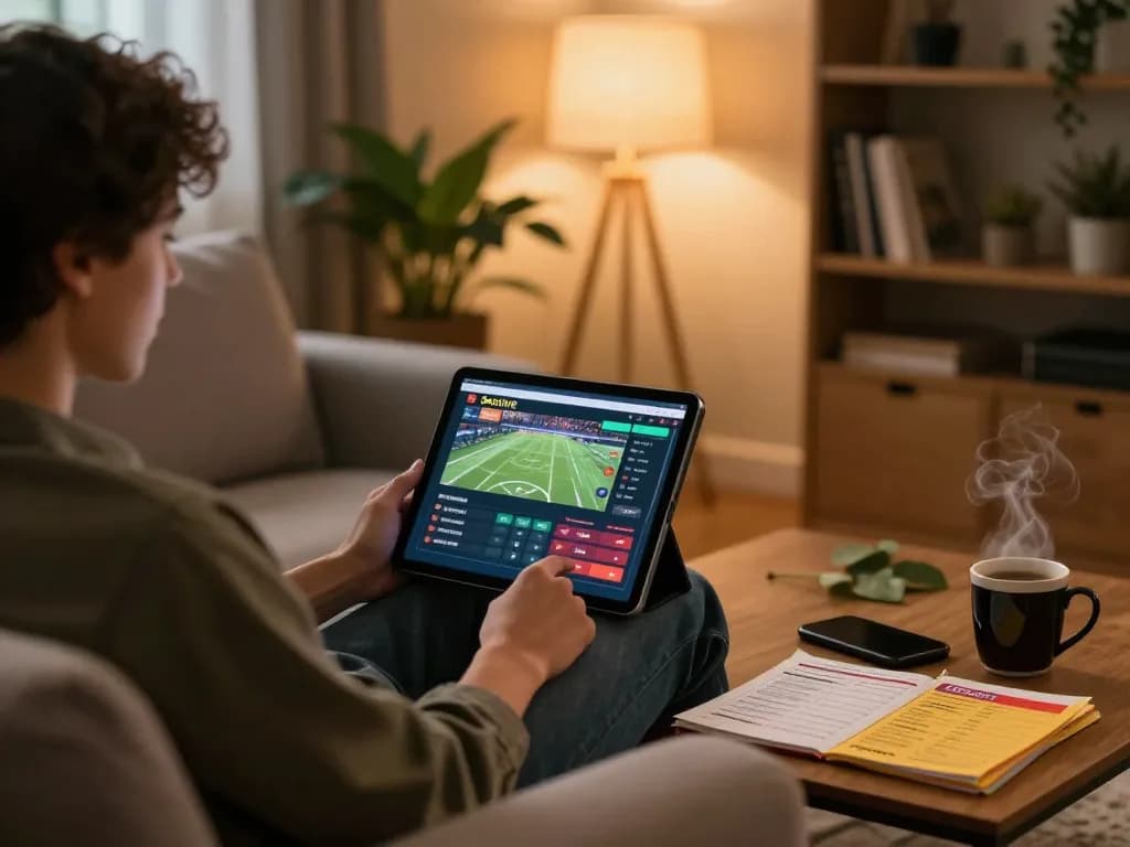 Socolive online football streaming setup with person enjoying sports betting from home