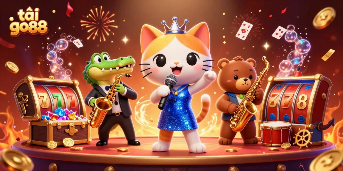 Engage with the vibrant world of tải go88 through a lively casino scene filled with games and characters.
