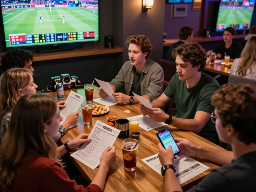 Join the excitement of placing bets with Link Resmi Parlay Golbos in a bustling sports betting lounge.